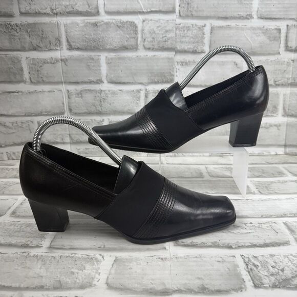 Liz Claiborne Dora Women's Size 9 Black Leather VINTAGE Stretch Block Heels - Picture 1 of 12
